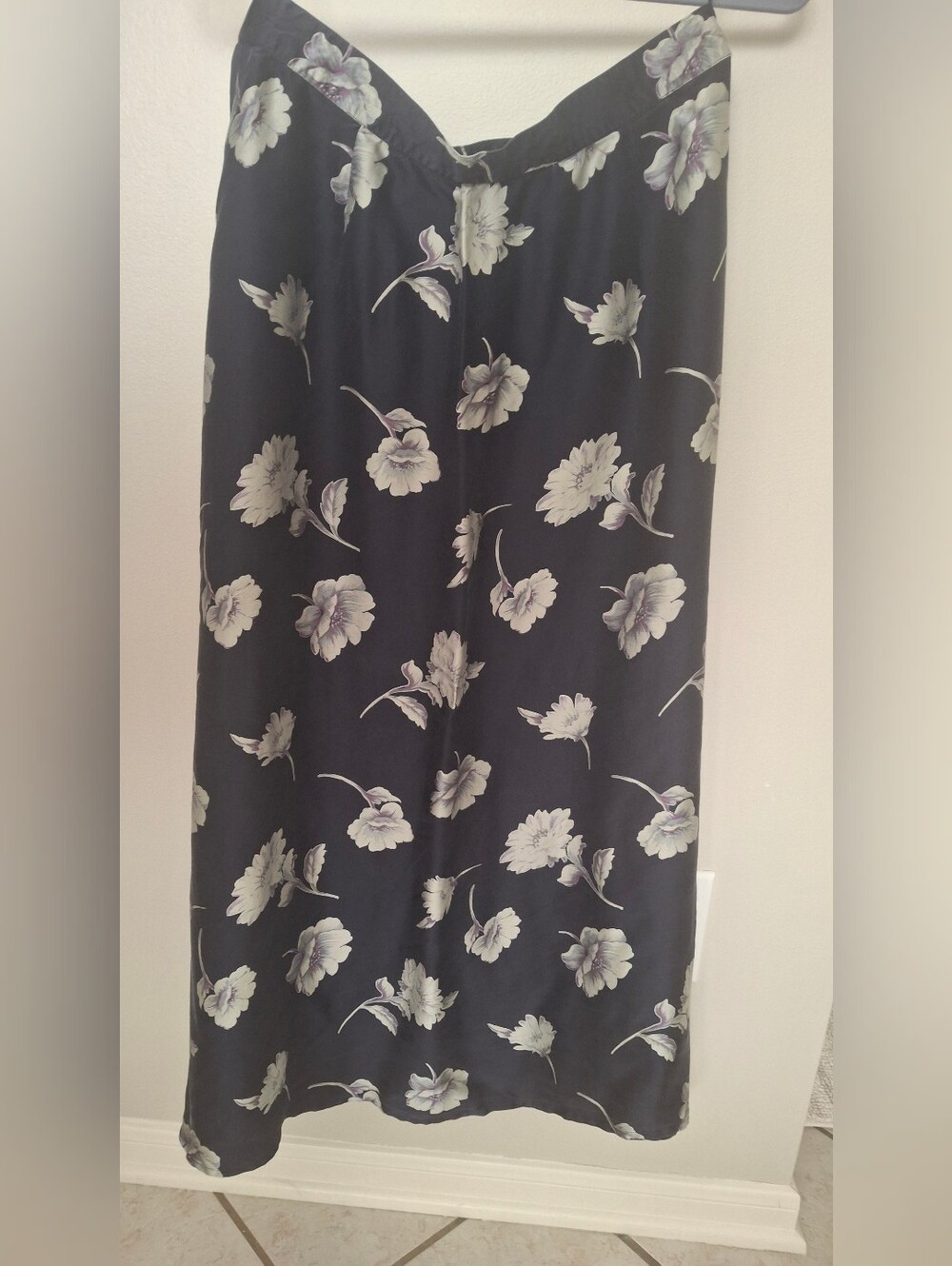 Talbots Silk Maxi Skirt with Ivory Floral Print